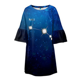 Детское платье 3D с принтом Овен в Санкт-Петербурге, 100% полиэстер | прямой силуэт, чуть расширенный к низу. Круглая горловина, на рукавах — воланы | звезда | звезды | знак зодиака | космос | овен | созвездие