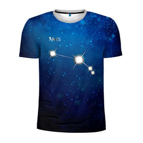 Мужская футболка 3D спортивная с принтом Овен в Санкт-Петербурге, 100% полиэстер с улучшенными характеристиками | приталенный силуэт, круглая горловина, широкие плечи, сужается к линии бедра | Тематика изображения на принте: звезда | звезды | знак зодиака | космос | овен | созвездие