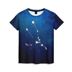 Женская футболка 3D с принтом Телец в Санкт-Петербурге, 100% полиэфир ( синтетическое хлопкоподобное полотно) | прямой крой, круглый вырез горловины, длина до линии бедер | звезда | звезды | знак зодиака | космос | созвездие | телец