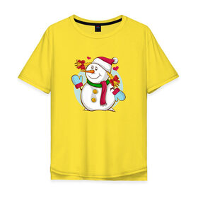 Мужская футболка хлопок Oversize с принтом С Новым годом снеговик в Санкт-Петербурге, 100% хлопок | свободный крой, круглый ворот, “спинка” длиннее передней части | 2016 | год | нг | новый | праздник | снеговик