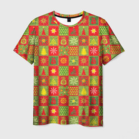 Мужская футболка 3D с принтом Новогодний орнамент в Санкт-Петербурге, 100% полиэфир | прямой крой, круглый вырез горловины, длина до линии бедер | елка | звезда | новогодний орнамент | пода | снгежинка