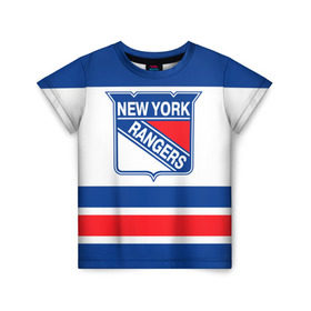 Детская футболка 3D с принтом New York Rangers в Санкт-Петербурге, 100% гипоаллергенный полиэфир | прямой крой, круглый вырез горловины, длина до линии бедер, чуть спущенное плечо, ткань немного тянется | Тематика изображения на принте: hockey | new york rangers | nhl | нхл | спорт | хоккей