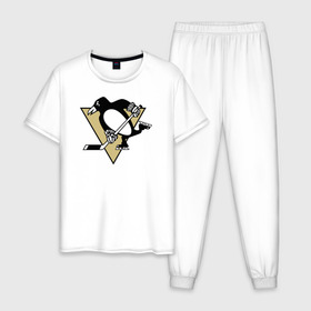 Мужская пижама хлопок с принтом Pittsburgh Penguins в Санкт-Петербурге, 100% хлопок | брюки и футболка прямого кроя, без карманов, на брюках мягкая резинка на поясе и по низу штанин
 | pittsburgh penguinspittsburgh penguins