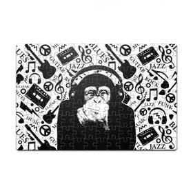 Пазл магнитный 126 элементов с принтом Шимпанзе в наушниках в Санкт-Петербурге, полимерный материал с магнитным слоем | 126 деталей, размер изделия —  180*270 мм | джаз | музыка | обезьяна | рок | шимпанзе в наущниках