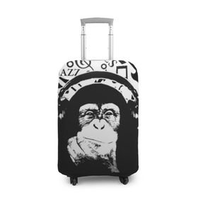 Чехол для чемодана 3D с принтом Шимпанзе в наушниках в Санкт-Петербурге, 86% полиэфир, 14% спандекс | двустороннее нанесение принта, прорези для ручек и колес | джаз | музыка | обезьяна | рок | шимпанзе в наущниках