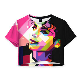 Женская футболка 3D укороченная с принтом Майкл Джексон в Санкт-Петербурге, 100% полиэстер | круглая горловина, длина футболки до линии талии, рукава с отворотами | michael jackson | майкл джексон | поп арт | портрет