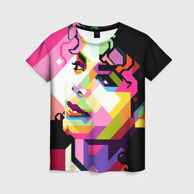 Женская футболка 3D с принтом Майкл Джексон в Санкт-Петербурге, 100% полиэфир ( синтетическое хлопкоподобное полотно) | прямой крой, круглый вырез горловины, длина до линии бедер | michael jackson | майкл джексон | поп арт | портрет