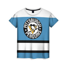 Женская футболка 3D с принтом Pittsburgh Penguins blue в Санкт-Петербурге, 100% полиэфир ( синтетическое хлопкоподобное полотно) | прямой крой, круглый вырез горловины, длина до линии бедер | hockey | nhl | pittsburgh penguins | нхл | хоккей