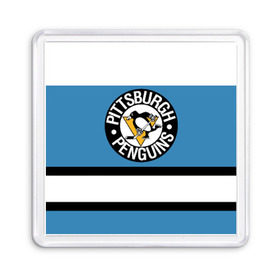 Магнит 55*55 с принтом Pittsburgh Penguins blue в Санкт-Петербурге, Пластик | Размер: 65*65 мм; Размер печати: 55*55 мм | Тематика изображения на принте: hockey | nhl | pittsburgh penguins | нхл | хоккей