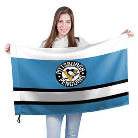 Флаг 3D с принтом Pittsburgh Penguins blue в Санкт-Петербурге, 100% полиэстер | плотность ткани — 95 г/м2, размер — 67 х 109 см. Принт наносится с одной стороны | hockey | nhl | pittsburgh penguins | нхл | хоккей
