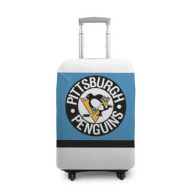 Чехол для чемодана 3D с принтом Pittsburgh Penguins blue в Санкт-Петербурге, 86% полиэфир, 14% спандекс | двустороннее нанесение принта, прорези для ручек и колес | hockey | nhl | pittsburgh penguins | нхл | хоккей