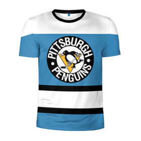 Мужская футболка 3D спортивная с принтом Pittsburgh Penguins blue в Санкт-Петербурге, 100% полиэстер с улучшенными характеристиками | приталенный силуэт, круглая горловина, широкие плечи, сужается к линии бедра | Тематика изображения на принте: hockey | nhl | pittsburgh penguins | нхл | хоккей