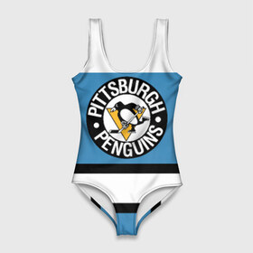 Купальник-боди 3D с принтом Pittsburgh Penguins blue в Санкт-Петербурге, 82% полиэстер, 18% эластан | Круглая горловина, круглый вырез на спине | hockey | nhl | pittsburgh penguins | нхл | хоккей