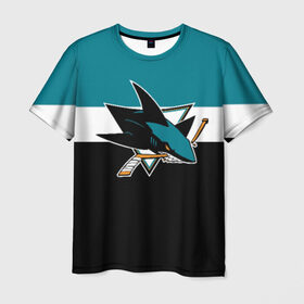 Мужская футболка 3D с принтом San Jose Sharks в Санкт-Петербурге, 100% полиэфир | прямой крой, круглый вырез горловины, длина до линии бедер | Тематика изображения на принте: hockey | nhl | san jose sharks | нхл | спорт | хоккей