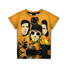 Детская футболка 3D с принтом Nirvana в Санкт-Петербурге, 100% гипоаллергенный полиэфир | прямой крой, круглый вырез горловины, длина до линии бедер, чуть спущенное плечо, ткань немного тянется | Тематика изображения на принте: cobain | curt | nirvana | rock | группа | кобейн | курт | нирвана | рок