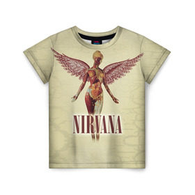Детская футболка 3D с принтом Nirvana в Санкт-Петербурге, 100% гипоаллергенный полиэфир | прямой крой, круглый вырез горловины, длина до линии бедер, чуть спущенное плечо, ткань немного тянется | Тематика изображения на принте: cobain | curt | nirvana | rock | группа | кобейн | курт | нирвана | рок