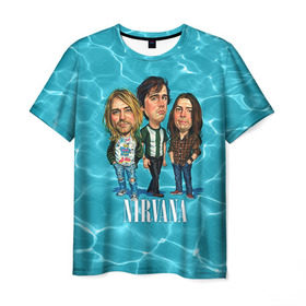 Мужская футболка 3D с принтом Шаржи группа Nirvana в Санкт-Петербурге, 100% полиэфир | прямой крой, круглый вырез горловины, длина до линии бедер | cobain | curt | nirvana | rock | группа | кобейн | курт | нирвана | рок