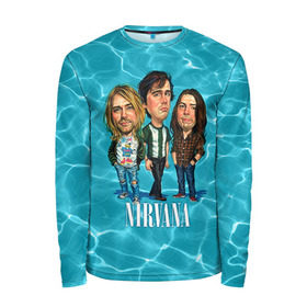 Мужской лонгслив 3D с принтом Шаржи группа Nirvana в Санкт-Петербурге, 100% полиэстер | длинные рукава, круглый вырез горловины, полуприлегающий силуэт | cobain | curt | nirvana | rock | группа | кобейн | курт | нирвана | рок