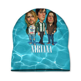 Шапка 3D с принтом Шаржи группа Nirvana в Санкт-Петербурге, 100% полиэстер | универсальный размер, печать по всей поверхности изделия | cobain | curt | nirvana | rock | группа | кобейн | курт | нирвана | рок