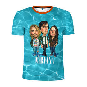 Мужская футболка 3D спортивная с принтом Шаржи группа Nirvana в Санкт-Петербурге, 100% полиэстер с улучшенными характеристиками | приталенный силуэт, круглая горловина, широкие плечи, сужается к линии бедра | cobain | curt | nirvana | rock | группа | кобейн | курт | нирвана | рок