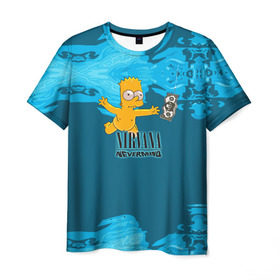 Мужская футболка 3D с принтом Nirvana & Simpson в Санкт-Петербурге, 100% полиэфир | прямой крой, круглый вырез горловины, длина до линии бедер | cobain | curt | nirvana | rock | группа | кобейн | курт | нирвана | рок