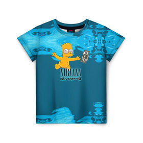 Детская футболка 3D с принтом Nirvana & Simpson в Санкт-Петербурге, 100% гипоаллергенный полиэфир | прямой крой, круглый вырез горловины, длина до линии бедер, чуть спущенное плечо, ткань немного тянется | cobain | curt | nirvana | rock | группа | кобейн | курт | нирвана | рок