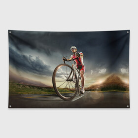 Флаг-баннер с принтом Велогонщик в Санкт-Петербурге, 100% полиэстер | размер 67 х 109 см, плотность ткани — 95 г/м2; по краям флага есть четыре люверса для крепления | extreme | вело | велосипед | шоссейный велосипед | экстрим