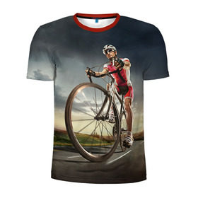 Мужская футболка 3D спортивная с принтом Велогонщик в Санкт-Петербурге, 100% полиэстер с улучшенными характеристиками | приталенный силуэт, круглая горловина, широкие плечи, сужается к линии бедра | extreme | вело | велосипед | шоссейный велосипед | экстрим