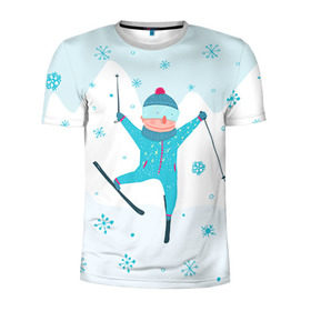 Мужская футболка 3D спортивная с принтом Лыжник в Санкт-Петербурге, 100% полиэстер с улучшенными характеристиками | приталенный силуэт, круглая горловина, широкие плечи, сужается к линии бедра | extreme | ski | skiing | горнолыжное | горные лыжи | лыжник | фристайл | экстрим