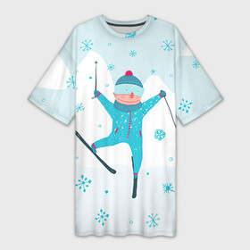 Платье-футболка 3D с принтом Лыжник в Санкт-Петербурге,  |  | extreme | ski | skiing | горнолыжное | горные лыжи | лыжник | фристайл | экстрим