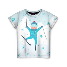 Детская футболка 3D с принтом Лыжник в Санкт-Петербурге, 100% гипоаллергенный полиэфир | прямой крой, круглый вырез горловины, длина до линии бедер, чуть спущенное плечо, ткань немного тянется | extreme | ski | skiing | горнолыжное | горные лыжи | лыжник | фристайл | экстрим