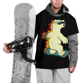 Накидка на куртку 3D с принтом Мишка на борде в Санкт-Петербурге, 100% полиэстер |  | extreme | snowboard | сноуборд | сноубордист | спорт | экстрим