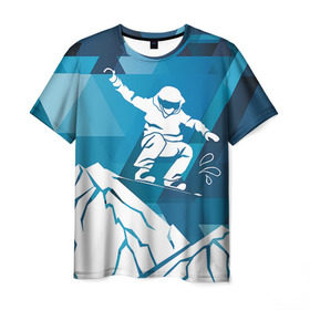 Мужская футболка 3D с принтом Горы и сноубордист в Санкт-Петербурге, 100% полиэфир | прямой крой, круглый вырез горловины, длина до линии бедер | extreme | snowboard | сноуборд | сноубордист | экстрим