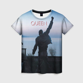 Женская футболка 3D с принтом Queen в Санкт-Петербурге, 100% полиэфир ( синтетическое хлопкоподобное полотно) | прямой крой, круглый вырез горловины, длина до линии бедер | freddie | heavy | mercury | metal | queen | rock | квин | куин | меркури | меркюри | метал | рок | фредди меркьюри | фреди | хэви
