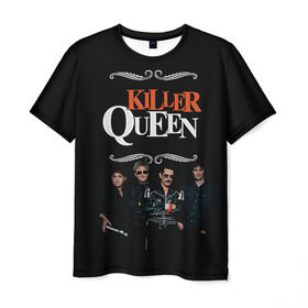 Мужская футболка 3D с принтом Killer Queen в Санкт-Петербурге, 100% полиэфир | прямой крой, круглый вырез горловины, длина до линии бедер | freddie | heavy | mercury | metal | queen | rock | квин | куин | меркури | меркюри | метал | рок | фредди меркьюри | фреди | хэви