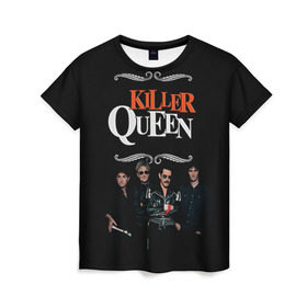Женская футболка 3D с принтом Killer Queen в Санкт-Петербурге, 100% полиэфир ( синтетическое хлопкоподобное полотно) | прямой крой, круглый вырез горловины, длина до линии бедер | freddie | heavy | mercury | metal | queen | rock | квин | куин | меркури | меркюри | метал | рок | фредди меркьюри | фреди | хэви