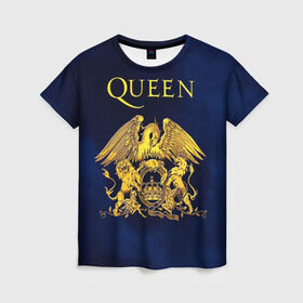Женская футболка 3D с принтом Группа Queen в Санкт-Петербурге, 100% полиэфир ( синтетическое хлопкоподобное полотно) | прямой крой, круглый вырез горловины, длина до линии бедер | freddie | heavy | mercury | metal | queen | rock | квин | куин | меркури | меркюри | метал | рок | фредди меркьюри | фреди | хэви