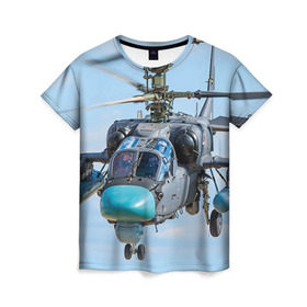 Женская футболка 3D с принтом КА 52 в Санкт-Петербурге, 100% полиэфир ( синтетическое хлопкоподобное полотно) | прямой крой, круглый вырез горловины, длина до линии бедер | авиация | аллигатор | армия | боевой | ввс | вертолет | военная техника | ка 52 | ударный | черная акула