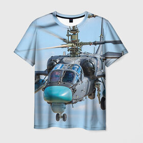 Мужская футболка 3D с принтом КА 52 в Санкт-Петербурге, 100% полиэфир | прямой крой, круглый вырез горловины, длина до линии бедер | авиация | аллигатор | армия | боевой | ввс | вертолет | военная техника | ка 52 | ударный | черная акула
