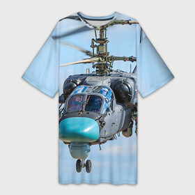 Платье-футболка 3D с принтом КА 52 в Санкт-Петербурге,  |  | авиация | аллигатор | армия | боевой | ввс | вертолет | военная техника | ка 52 | ударный | черная акула