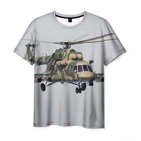 Мужская футболка 3D с принтом МИ 8 в Санкт-Петербурге, 100% полиэфир | прямой крой, круглый вырез горловины, длина до линии бедер | Тематика изображения на принте: авиация | армия | ввс | вертолет | военная техника | ми 8 | ударный
