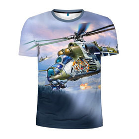 Мужская футболка 3D спортивная с принтом МИ 24 в Санкт-Петербурге, 100% полиэстер с улучшенными характеристиками | приталенный силуэт, круглая горловина, широкие плечи, сужается к линии бедра | авиация | армия | боевой | ввс | вертолет | военная техника | крокодил | ми 24 | ударный