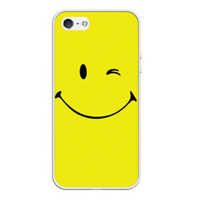 Чехол для iPhone 5/5S матовый с принтом Смайл в Санкт-Петербурге, Силикон | Область печати: задняя сторона чехла, без боковых панелей | emoji | smile | жёлтый | смайл | смайлик | улыбка | эмодзи | эмоции