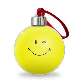 Ёлочный шар с принтом Смайл в Санкт-Петербурге, Пластик | Диаметр: 77 мм | emoji | smile | жёлтый | смайл | смайлик | улыбка | эмодзи | эмоции