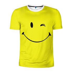Мужская футболка 3D спортивная с принтом Смайл в Санкт-Петербурге, 100% полиэстер с улучшенными характеристиками | приталенный силуэт, круглая горловина, широкие плечи, сужается к линии бедра | Тематика изображения на принте: emoji | smile | жёлтый | смайл | смайлик | улыбка | эмодзи | эмоции