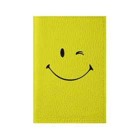 Обложка для паспорта матовая кожа с принтом Смайл в Санкт-Петербурге, натуральная матовая кожа | размер 19,3 х 13,7 см; прозрачные пластиковые крепления | Тематика изображения на принте: emoji | smile | жёлтый | смайл | смайлик | улыбка | эмодзи | эмоции