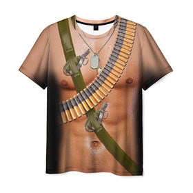 Мужская футболка 3D с принтом Солдат в Санкт-Петербурге, 100% полиэфир | прямой крой, круглый вырез горловины, длина до линии бедер | 23 февраля | армия | граната | защитник | мужской праздник | мужчине | отечества | подарок | пуля | солдат
