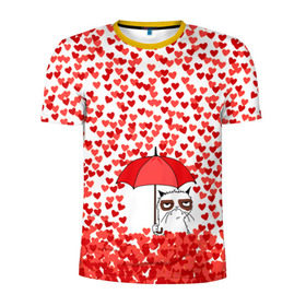 Мужская футболка 3D спортивная с принтом Сердцепад в Санкт-Петербурге, 100% полиэстер с улучшенными характеристиками | приталенный силуэт, круглая горловина, широкие плечи, сужается к линии бедра | зонтик | кот | сердитый | сердца | сердцепад
