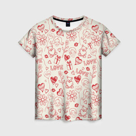 Женская футболка 3D с принтом Любовь в Санкт-Петербурге, 100% полиэфир ( синтетическое хлопкоподобное полотно) | прямой крой, круглый вырез горловины, длина до линии бедер | Тематика изображения на принте: love | игрушки | любовь | мишка | ромашки | сердце | цветы | шарики