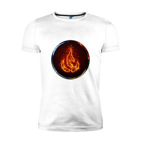Мужская футболка премиум с принтом Стихия огня в Санкт-Петербурге, 92% хлопок, 8% лайкра | приталенный силуэт, круглый вырез ворота, длина до линии бедра, короткий рукав | знаки | огонь | стихия | яркие